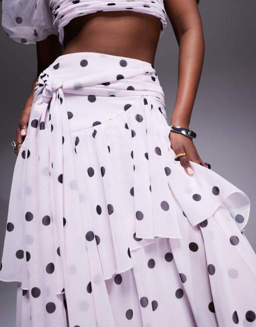 ASOS LUXE ruffle maxi skirt in polka dot print - part of a set, 3 of 5