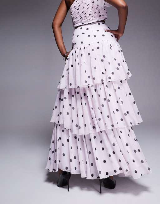 ASOS LUXE ruffle maxi skirt in polka dot print - part of a set, 4 of 5