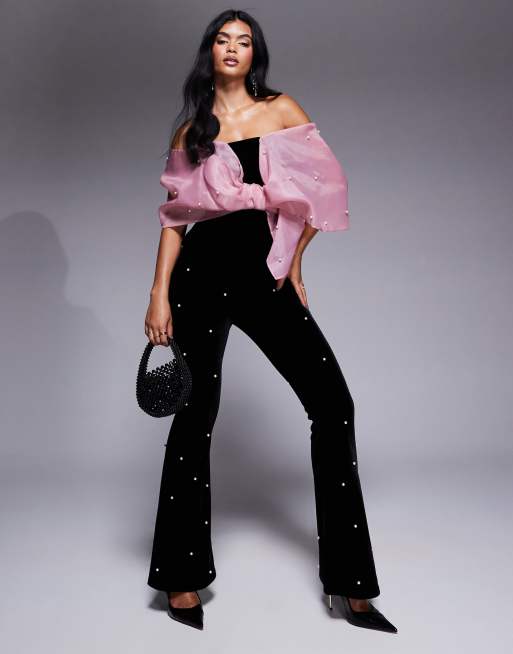 ASOS LUXE – Samt-Oberteil mit Organza- und Perlendetail, Kombiteil, 3 von 4