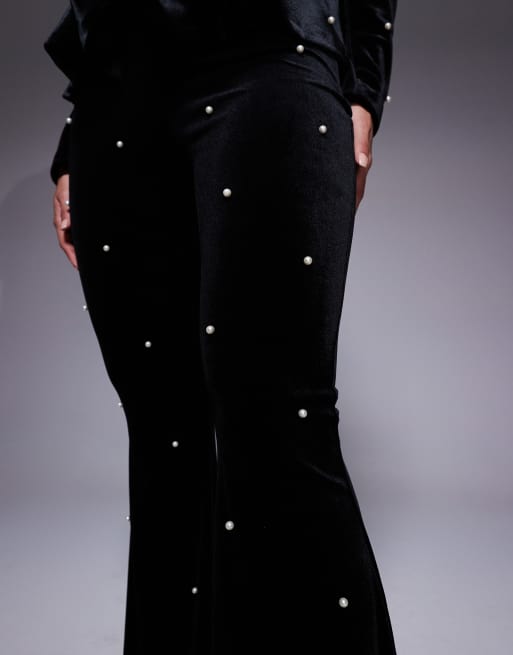 ASOS LUXE – Samthose in Schwarz mit Perlenverzierung, Kombiteil, 4 von 5