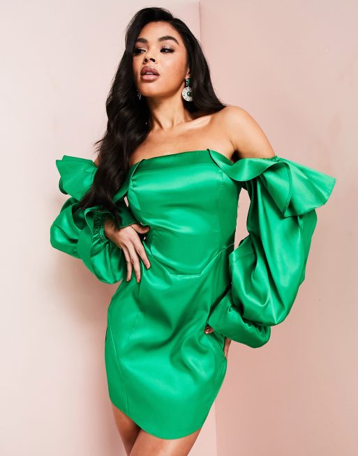 bright green satin dress