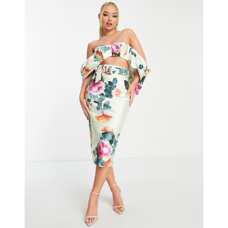 slids dygtige madras ASOS LUXE satin bardot crop top with bow in floral print - part of a set |  ASOS