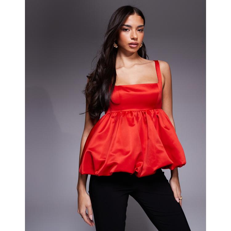 トップス SATIN COMBINATION PEPLUM TANK TOP ASOS LUXE satin bubble peplum cami top in red | ASOS