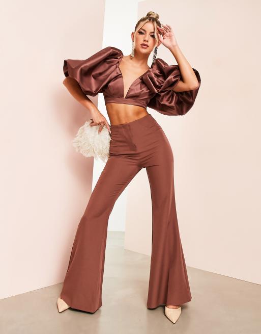 Co-Ord Set Maroon Crop Top and Wide Leg Pants