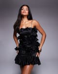 [ASOS LUXE] ASOS LUXE satin mini dress with all-over 3D bows in black 16 BLACK