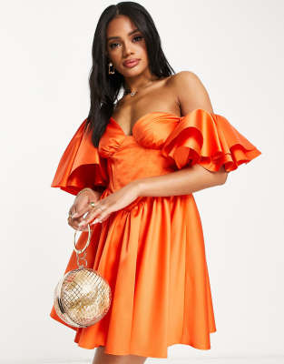 COS Dress With Puff Sleeves in orange