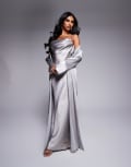 [ASOS LUXE] ASOS LUXE satin slip duster in silver (part of a set) 8 SILVER