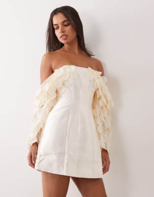 Asos Luxe Satin Structured Mini Dress With Disc Sleeve In White