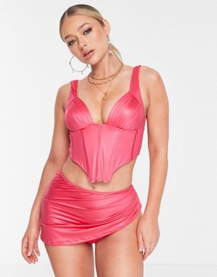 ASOS LUXE satin wrap skirt bikini bottom in hot pink - ASOS Price Checker