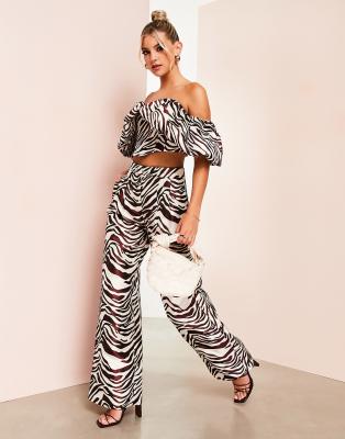 ASOS LUXE - Satinhose mit weitem Schnitt und Zebramuster, Kombiteil-Bunt