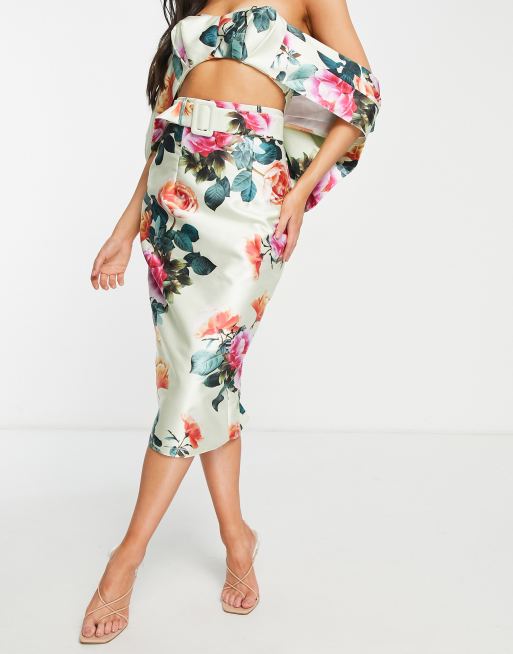 ASOS LUXE – Satynowa spódnica ołówkowa midi w kwiecisty wzór – część zestawu