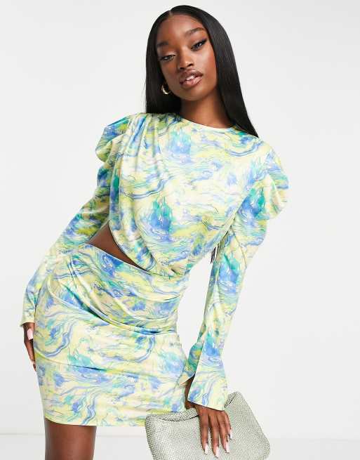 ASOS LUXE – Satynowa sukienka mini z wycięciem w talii i drapowaniem 