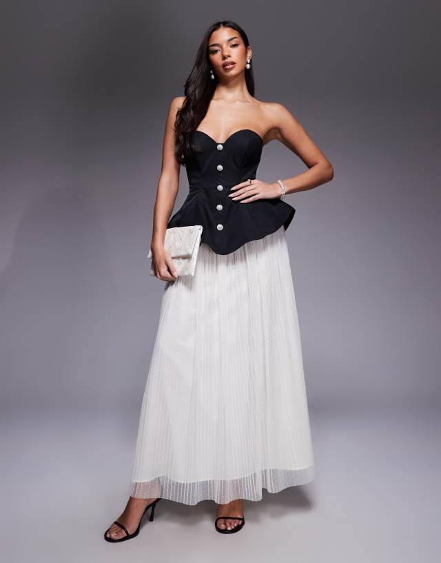 black dress with white skirt ASOS LUXE - Sculpted Bandeau Maxi - Women - Polyester/Elastomultiester - 0 US Neeno Women's Dresses Lace april-sale-25-shirts tiered layers Color:Russet