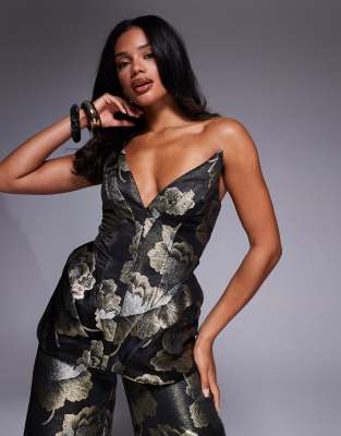 Asos Luxe Sculpted Jacquard Top In Black