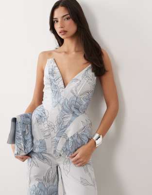 Asos Luxe Sculpted Jacquard Top In Multi