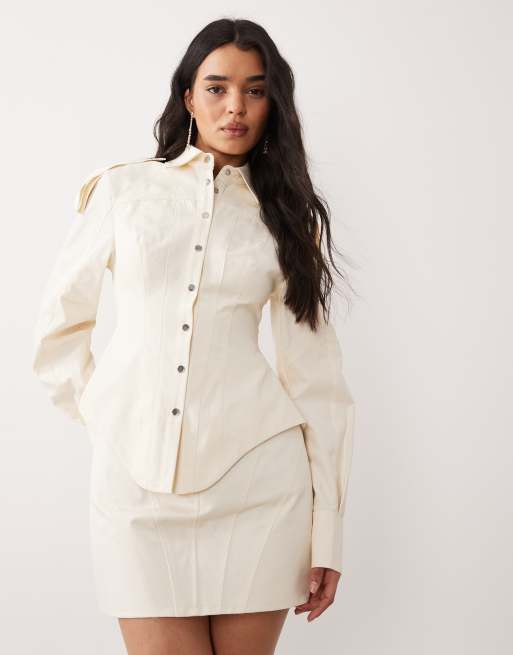 ASOS LUXE sculpted mini skirt in cream - part of a set, 4 of 5