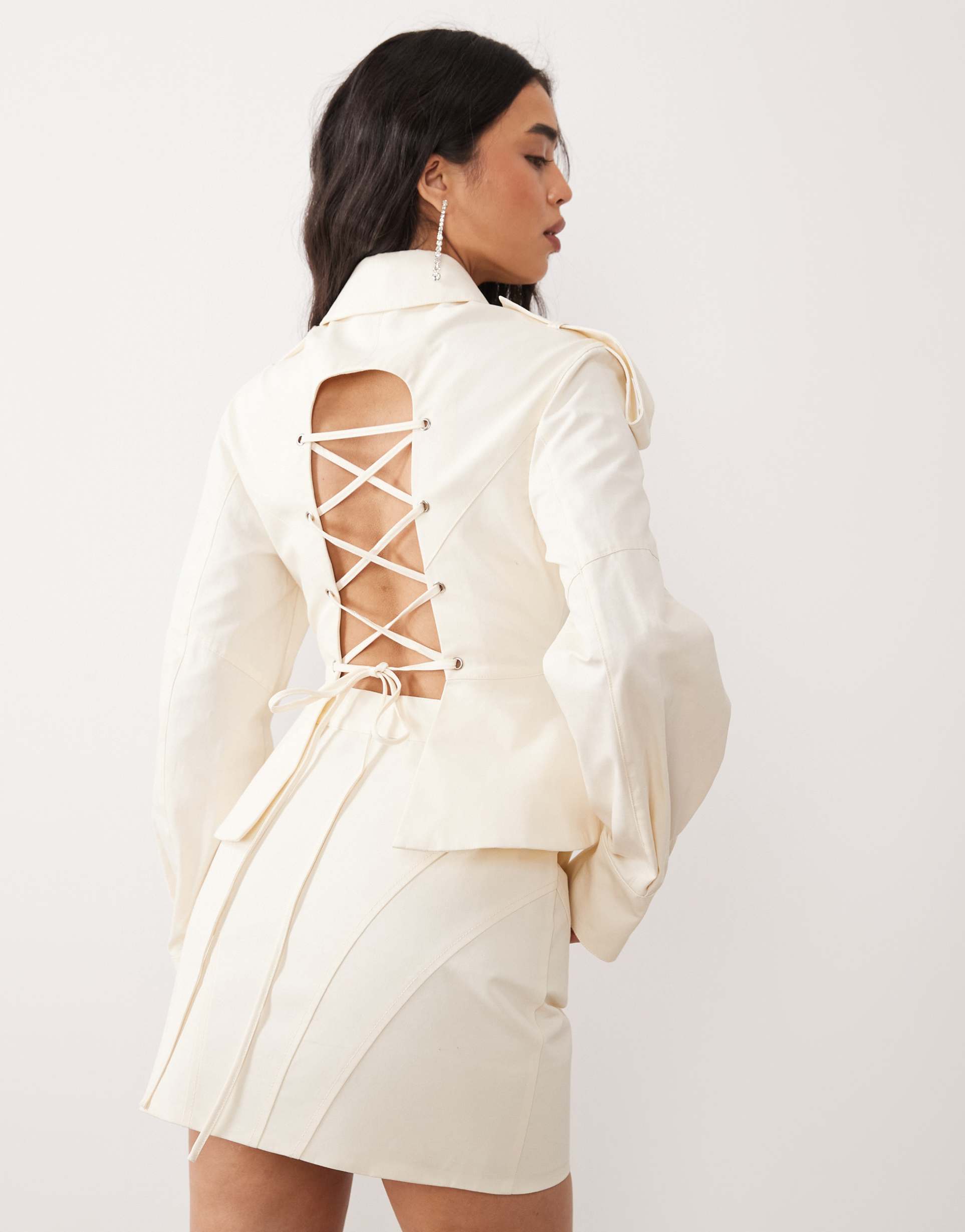 asos luxe sculpted shirt in cream - part of a set