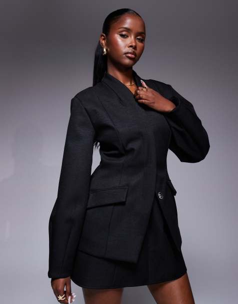 ASOS LUXE sculpted tailored blazer in black - part of a set - view 1