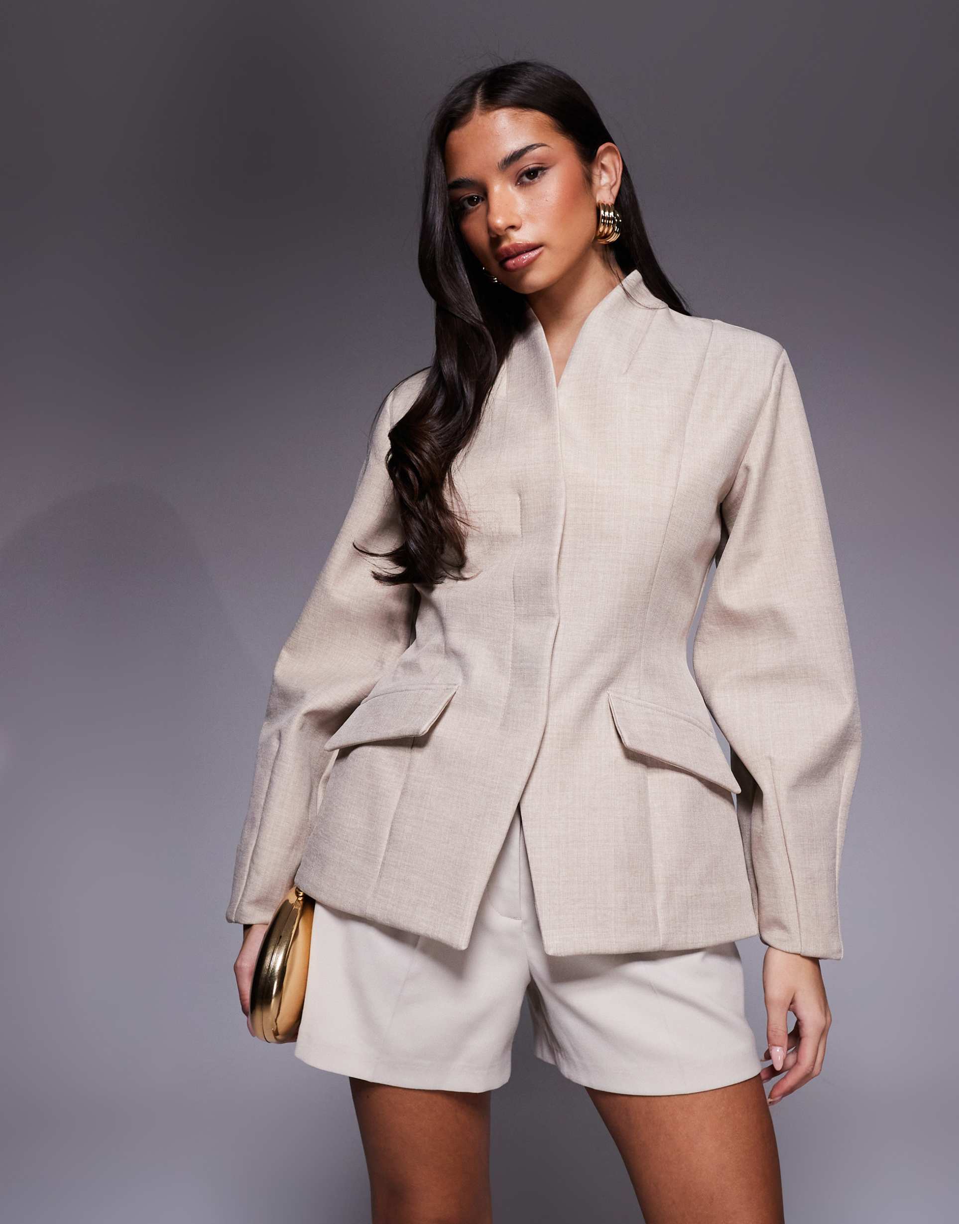 asos luxe sculpted tailored blazer in stone
