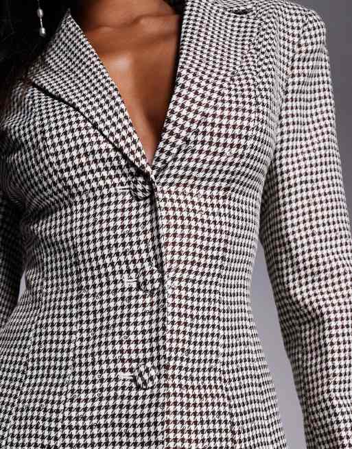 ASOS LUXE sequin houndstooth blazer co-ord with bow back in chocolate, 3 of 4