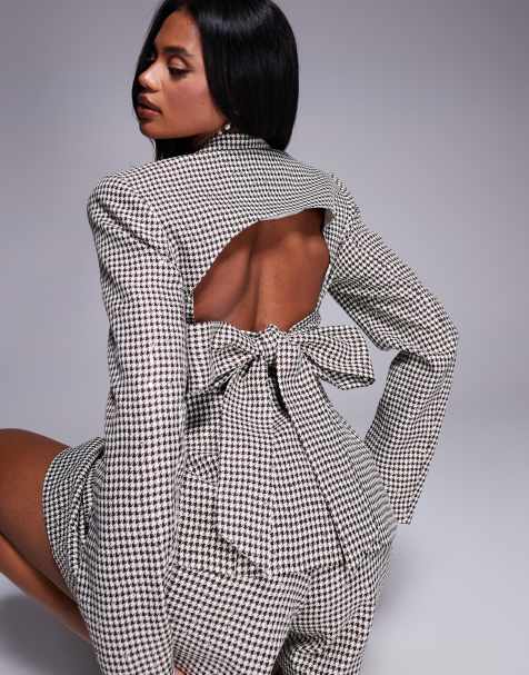 ASOS LUXE sequin jacquard blazer co-ord with bow back in chocolate - view 1