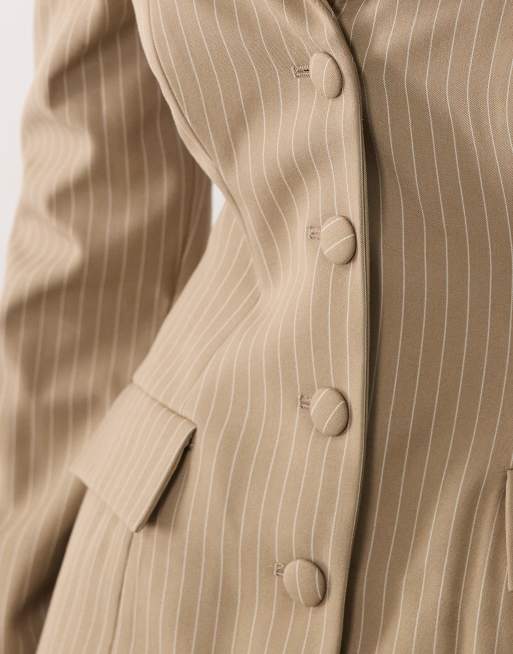 ASOS LUXE set randig blazer med bara axlar och långa ärmar med knäppning, 4 av 4