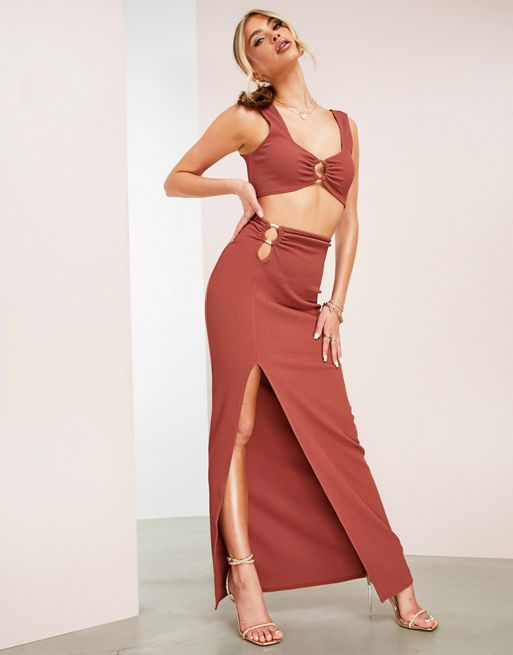 ASOS LUXE set textured maxi skirt with ring detail