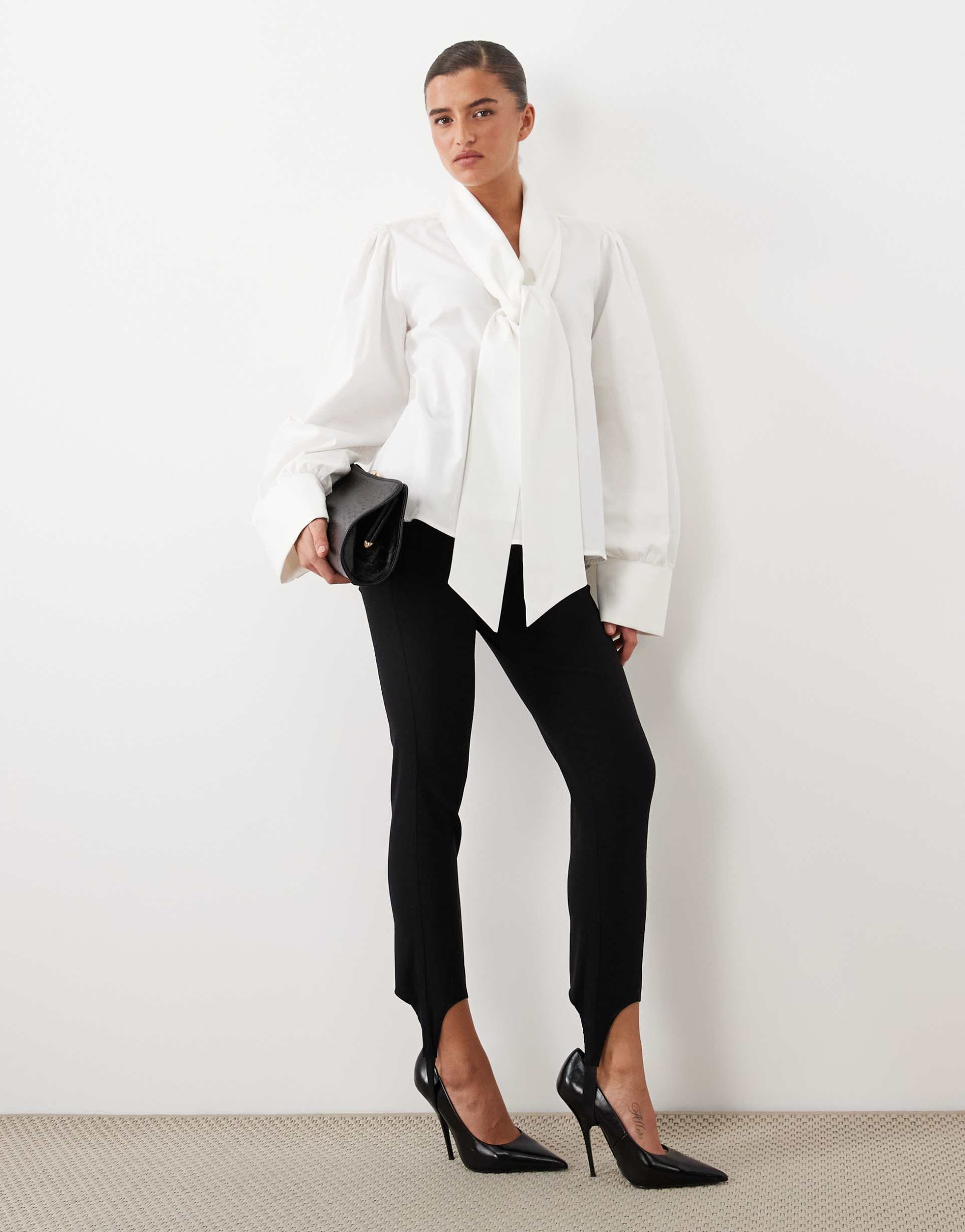 ASOS LUXE shawl collar neck tie detail shirt in white
