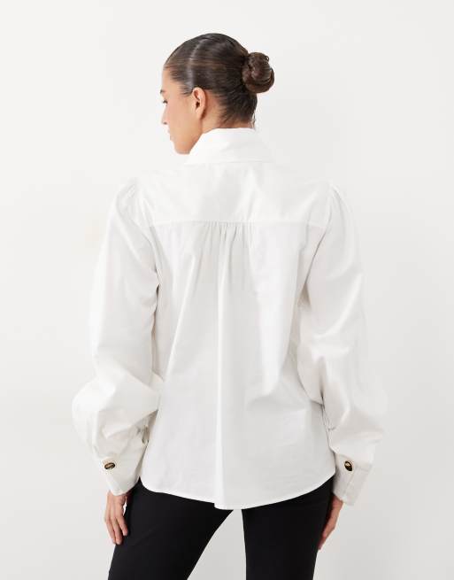 ASOS LUXE shawl collar neck tie detail shirt in white, 3 of 4