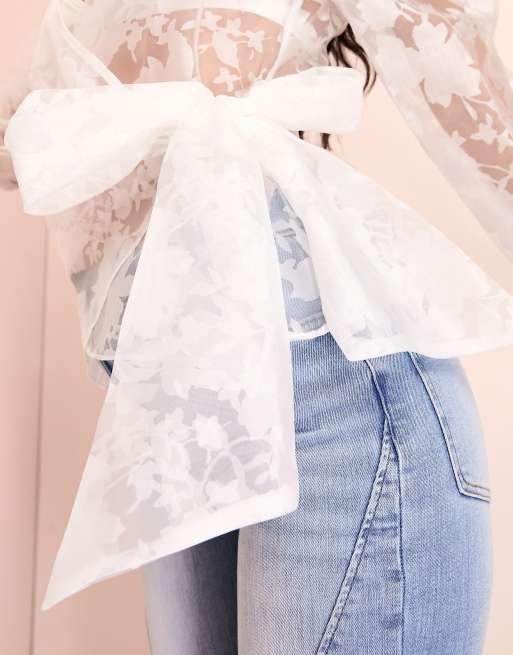 Organza Lace Sheer Crop Top - White