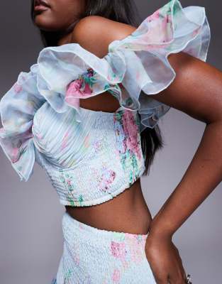 Asos Luxe Shirred Cupped Cropped Top With Ruffle Detail
