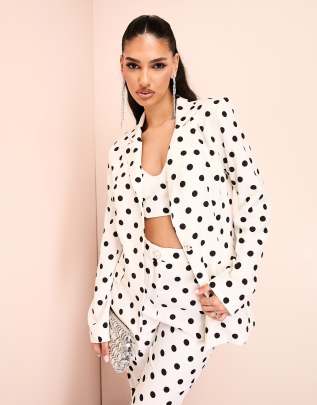 ASOS LUXE single breasted tailored suit blazer in spot pr