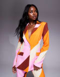 [ASOS LUXE] ASOS LUXE single-breasted tailored suit blazer in striped print (Part of a set)-Pink 16 PINK