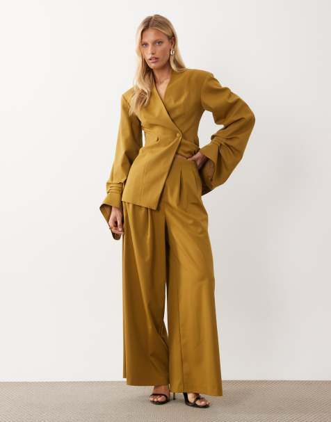ASOS LUXE skräddade set med vida byxor i senapsgult - view 1