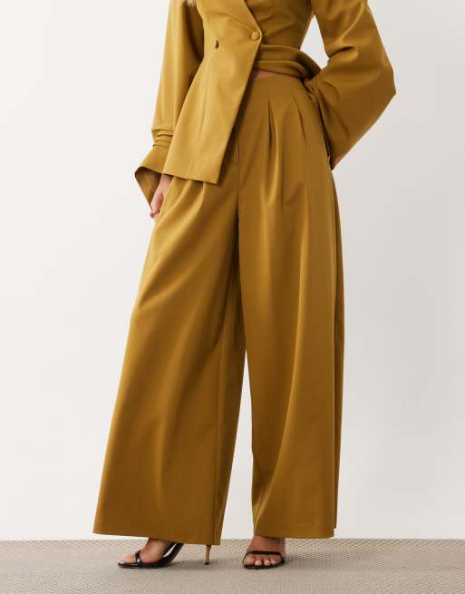 ASOS LUXE skräddade set med vida byxor i senapsgult, 3 av 5