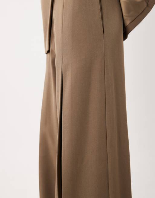 ASOS LUXE skræddersyet co-ord-buks med brede ben i khaki, 3 af 5