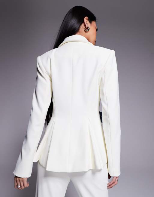 ASOS LUXE - Skræddersyet og cremehvid blazer med denimsløjfer - Del af sæt, 2 af 4
