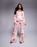 [ASOS LUXE] ASOS LUXE slim fit tailored pants with embellished button detail in rose print (part of a set)-Multi 6 MULTI