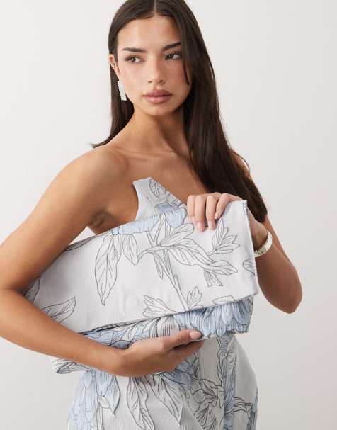 ASOS LUXE soft fold over clutch purse in blue jacquard - view 1