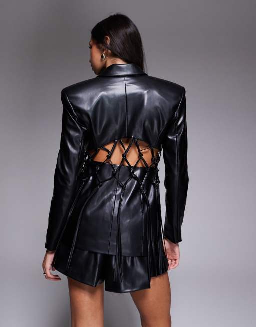 ASOS LUXE - Sort blazer i makramé og imiteret læder - Del af sæt, 3 af 4