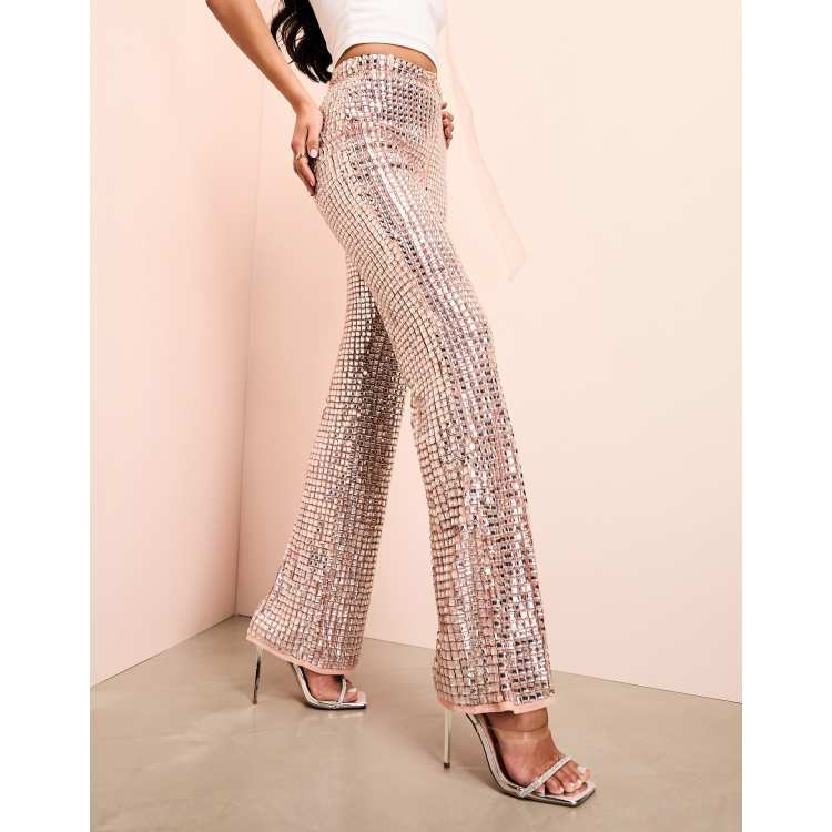 ASOS LUXE square sequin pants in pink | ASOS display picture 1