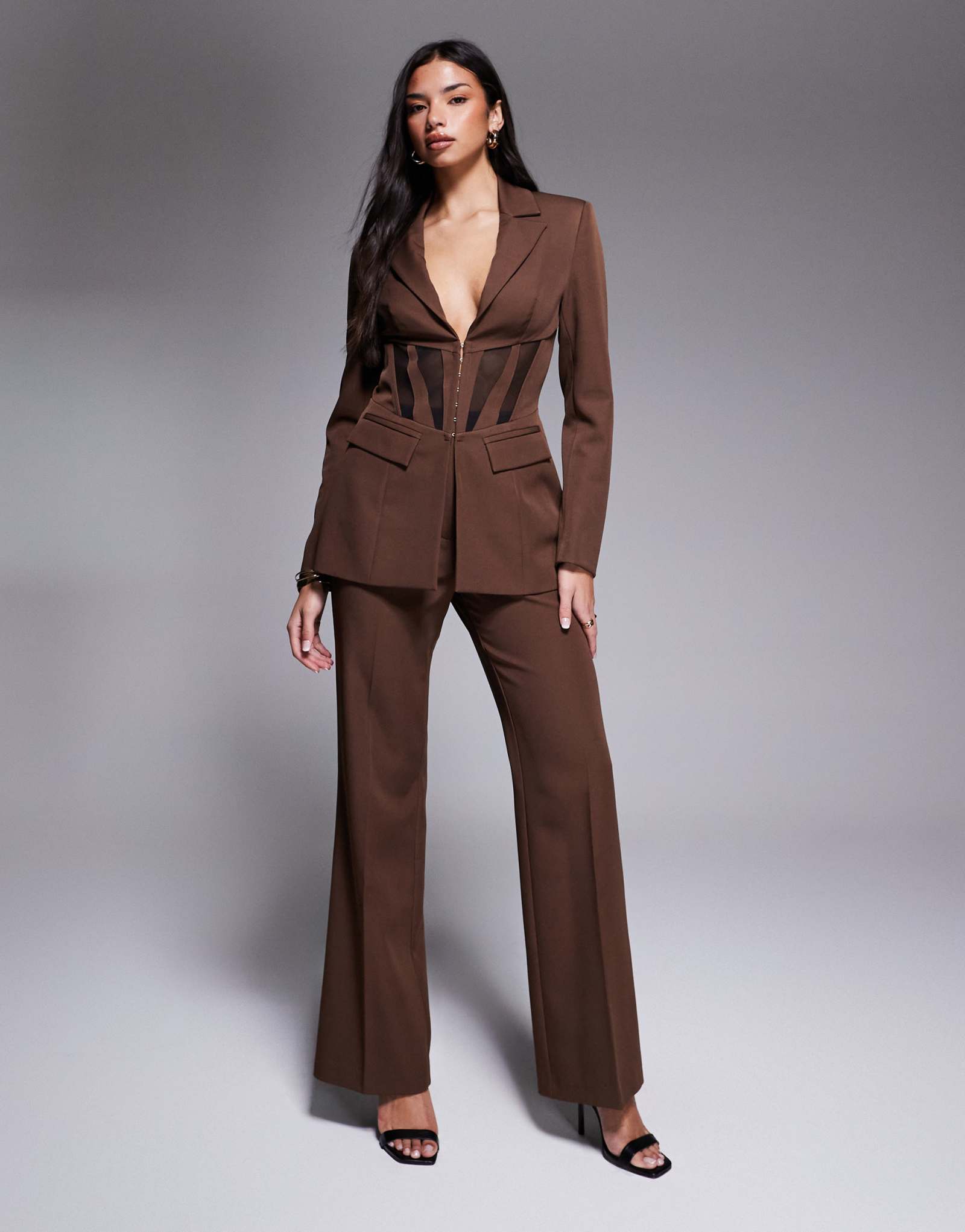 Прямые брюки ASOS LUXE коричневого цвета - часть комплекта