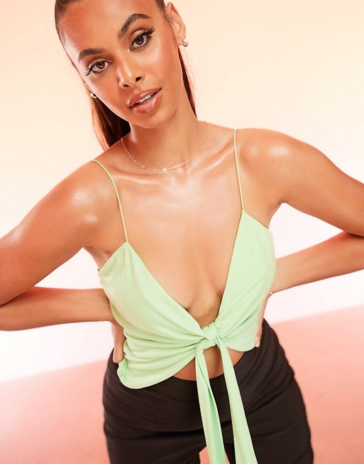 ASOS DESIGN strappy knot plunge cami in 70's green