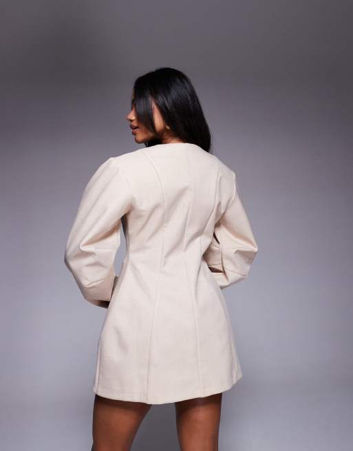 ASOS LUXE structured avoid sleeve blazer with gold hardware in stone - part of a set