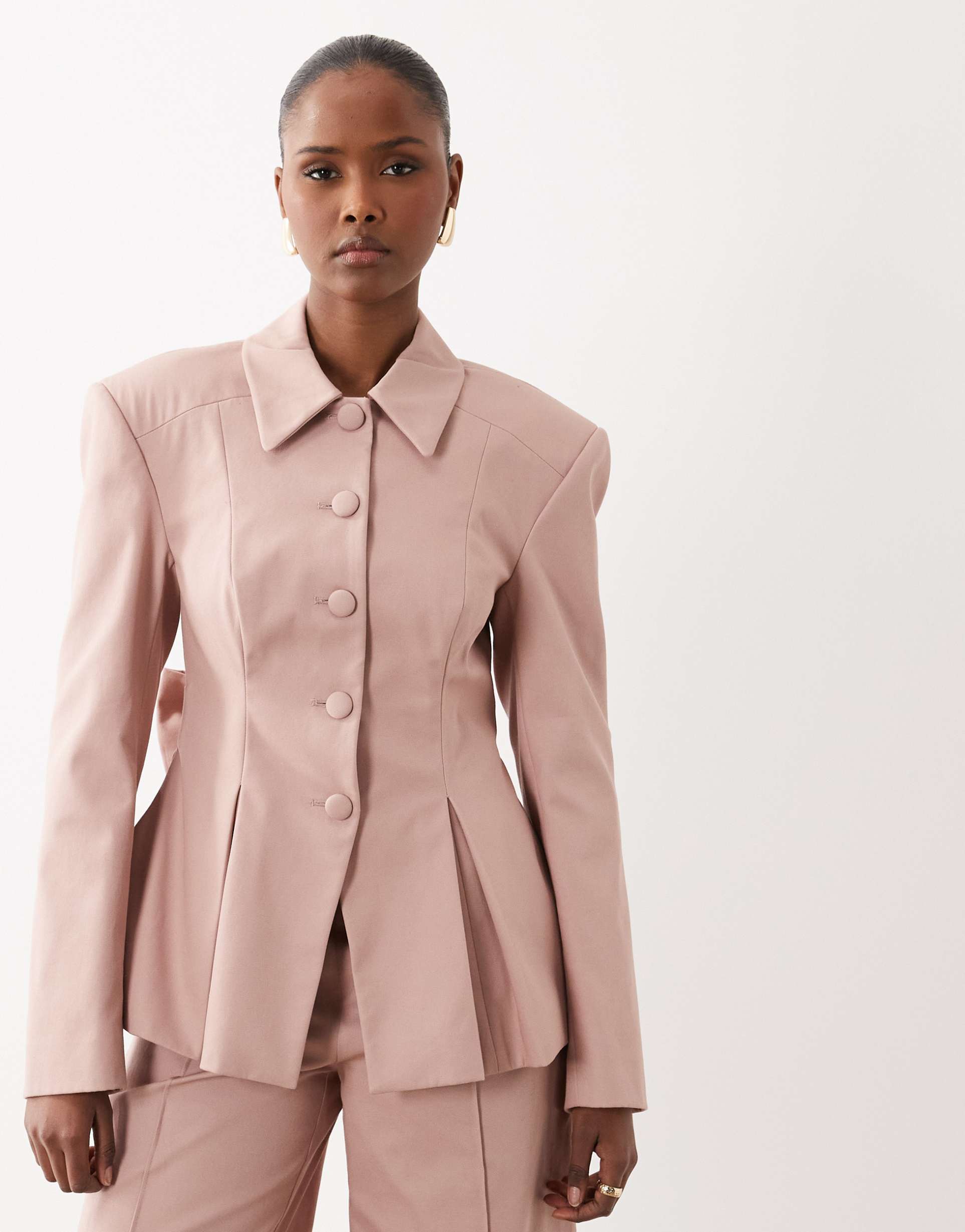 asos luxe structured blazer with bow back in pink - part of a set