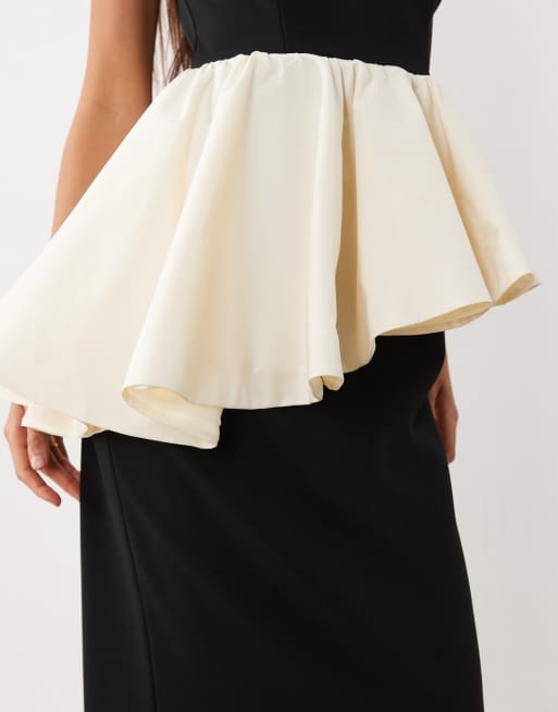 ASOS LUXE structured contrast maxi dress with peplum detail in mono, 4 of 4