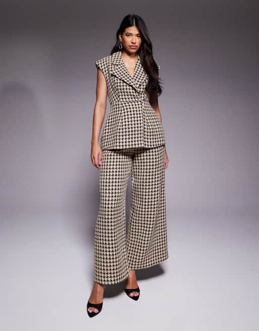 ASOS LUXE structured houndstooth vest in chocolate - part of a set, 4 of 4