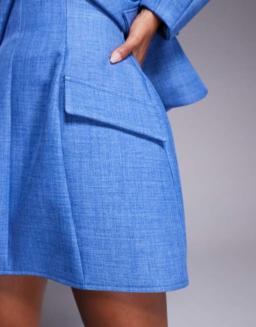 ASOS LUXE structured linen look sculpted mini skirt in chambray blue - part of a set