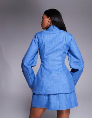 ASOS LUXE structured linen look sculpted tailored blazer in chambray blue - part of a set