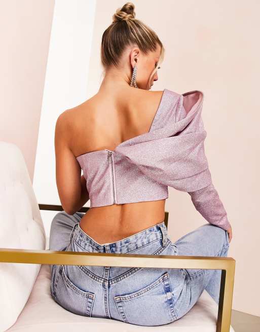 Pink Embellished One-Shoulder Top